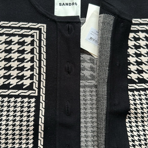 NWT sandro houndstooth pattern jules cardigan ivory/black size 1/FR 36 - Picture 10 of 12